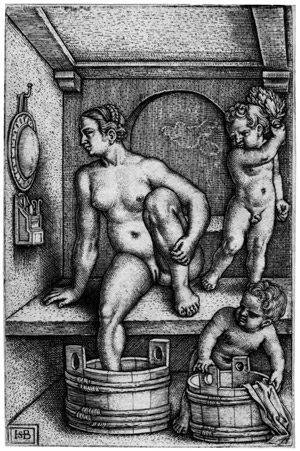 Lot 5025, Auction  102, Beham, Hans Sebald, Frau mit zwei Kindern in der Badestube