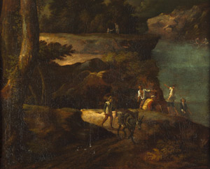 Lot 6028, Auction  102, Italienisch, um 1700. Felsige Flußlandschaft mit Fischern 