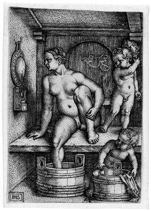 Lot 5024, Auction  105, Beham, Hans Sebald, Frau mit zwei Kindern in der Badestube