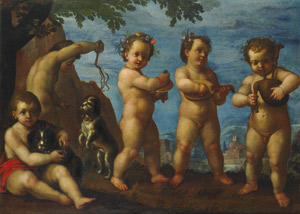 Lot 6007, Auction  106, Emilianisch, 17, Jh. Musizierende Putti vor einer italienischen Landschaft