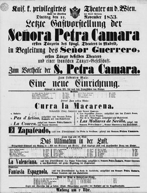 Lot 2007, Auction  110, Camara, Petra, Letzte Gastvorstellung der Señora Petra Camara in Wien