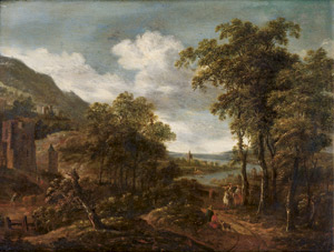 Lot 6018, Auction  110, Verburg, Dionys, Gebirgige Flusslandschaft mit Figuren