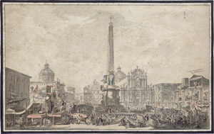 Los 6493 - Desprez, Louis-Jean - Catania: Komödianten auf der Piazza del Obelisco, - 0 - thumb