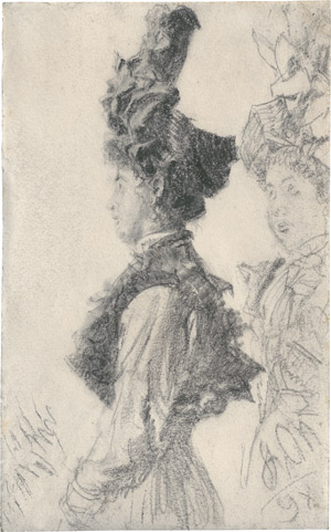 Lot 6733, Auction  114, Menzel, Adolph, Eine Dame mit modischem Hut in Halbfigur