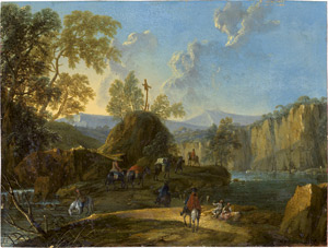 Lot 6016, Auction  115, Niederländisch, um 1700. Flusslandschaft mit Reisenden