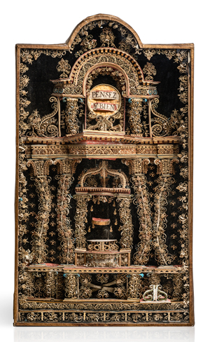 Lot 6302, Auction  117, Frankreich (Nevers), 19. Jh. Kastenbild mit viersäuligem Hochaltar "Pensez y bien"