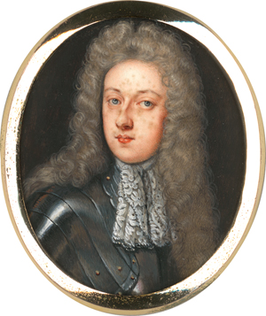 Lot 6471, Auction  118, Ashfield, Edmund - In der Art, Portrait Miniatur eines jungen Mannes mit Allongeperücke, in Rüstung mit Spitzenhalsbinde