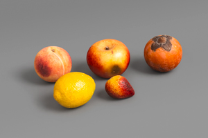 Lot 6432, Auction  119, Marmorfrüchte, Apfel, Pfirsich, Zitrone, Kaki und Erdbeere