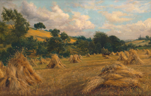 Lot 6250, Auction  120, Blackburn, Arthur, Englische Landschaft im Sommer mit Heuhaufen