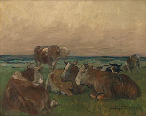 Lot 6259, Auction  120, Kayser-Eichberg, Karl, Abendstimmung mit einer rastenden Kuherde auf einem weiten Feld