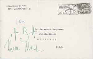 Lot 6334, Auction  122, Mann, Thomas, Typographische Dankeskarte für die Glückwünsche zu seinem 80. Geburtstag