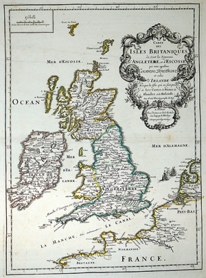 Los 94 - Duval, Pierre - Carte des Isles Britaniques. Grenzkolorierte Kupferkarte. Paris 1665  - 0 - thumb