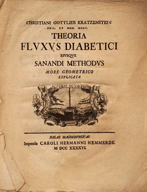 Los 317 - Kratzenstein, Christian Gottlieb - Theoria Fluxvs Diabetici Eiusque Sanandi Methodus more geometrico. Halle 1746 - 0 - thumb