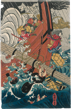 Los 593 - Schlachtenszenen und Kunisada, Utagawa - 4 Farbholzschnitte verschiedener Holzschnittkünstler. Edo (Tokio) nach 1847 - 0 - thumb