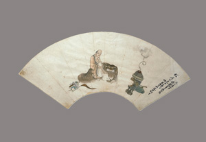 Los 604 - Uchiwa-e - Rastender Pilger. Japanische Federzeichnung mit farbiger Aquarellierung auf Papier - 0 - thumb