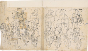 Los 606 - Ukiyo-e hanga no shitagaki - 4 originale Entwürfe für japanische Ukiyo-e Holzschnitte. Japan 19. Jhdt  - 0 - thumb