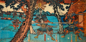 Los 615 - Yoshifuji, Utagawa - Samurai im Gefecht. Triptychon. Tokio (Edo) um 1845. - 0 - thumb