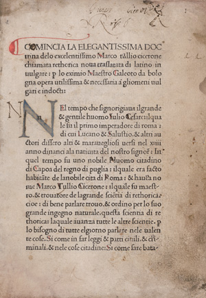 Los 701 - Cicero, Marcus Tullius und Bologna, Guidotto da - Rhetorica ad C. Herennium, Rhetorica nova Il Fiore di rettorica. Venedig, Gabriele di Pietro, um 1472-1473. Erste Ausgabe - 0 - thumb
