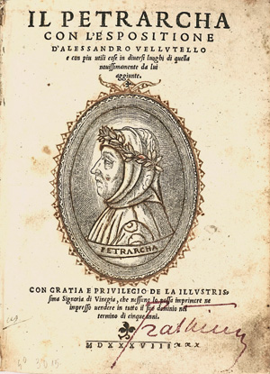 Los 766 - Petrarca, Francesco - Il Petrarcha con l'espositione d'Alessandro Vellutello. Venedig, Bartholomeo Zanetti, 1538 - 0 - thumb