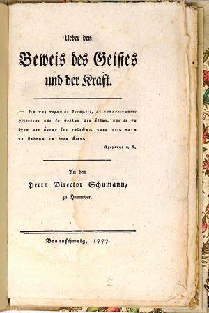 Los 1554 - Fragmentenstreit und Lessing, Gotthold Ephraim - 2 Kleinschriften. Hannover, Schmidt, 1778. - Mit dem Text von Gotthold E. Lessing und Johann D. Schumann - 0 - thumb