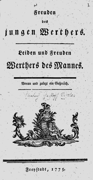 Los 1584 - Goethe, Johann Wolfgang von - Sammelband mit 6 frühen deutschen, anonym erschienenen Wertheriaden von 1775. Verschiedene verlage um 1775. - 0 - thumb