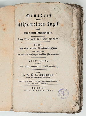 Los 1793 - Kiesewetter, J. G. C. - Grundriß einer reinen allgemeinen Logik nach Kantischen Grundsätzen. Leipzig, H. A. Köchly, 1824 - 0 - thumb
