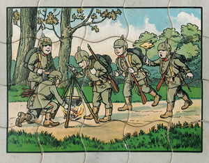 Los 1832 - Wir spielen Krieg - Patriotisch-militaristische Früherziehung in Bilderbuch mit dem Puzzle-Spiel. Mainz, Scholz, um 1918 - 0 - thumb