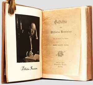 Los 3013 - Arminius, Wilhelm - Gedichte. Berlin, A. Duncker, 1909. - Widmungsexemplar im Ledereinband der Weimarer Kunstgewerbeschule - 0 - thumb