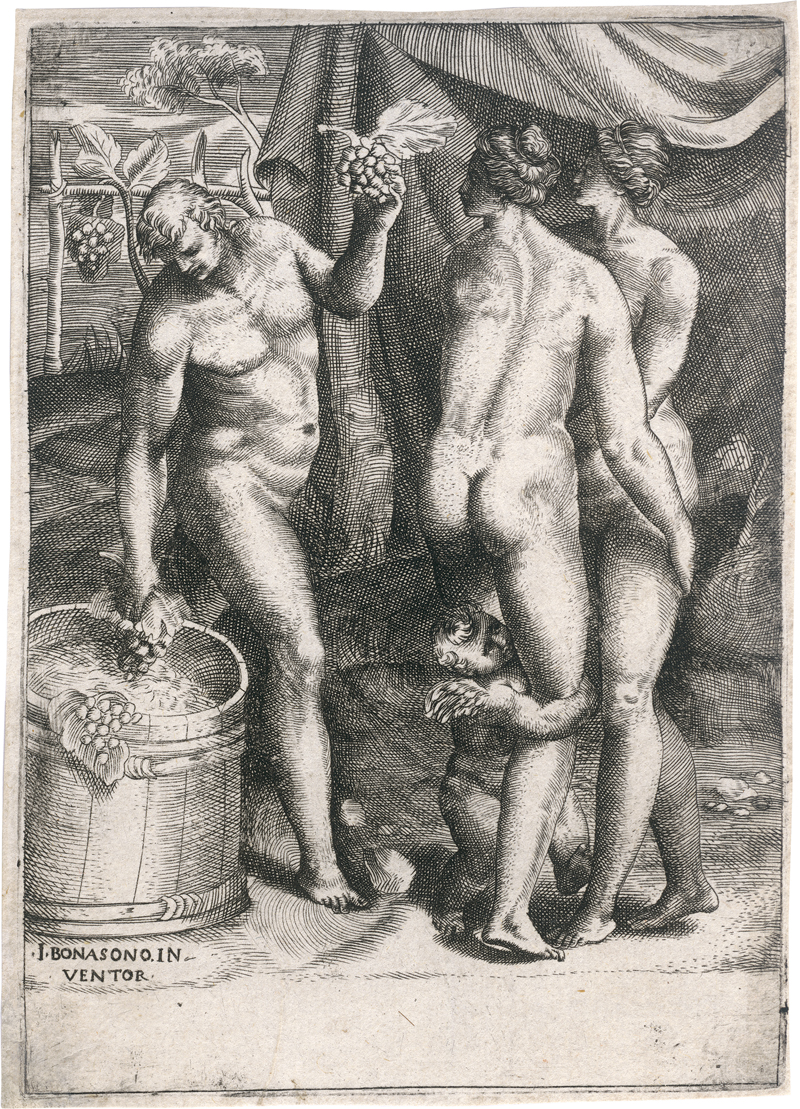 Lot 5030, Auction  125, Bonasone, Giulio, Bacchus zeigt Venus, Amor und einer weiteren Göttin die Weintrauben
