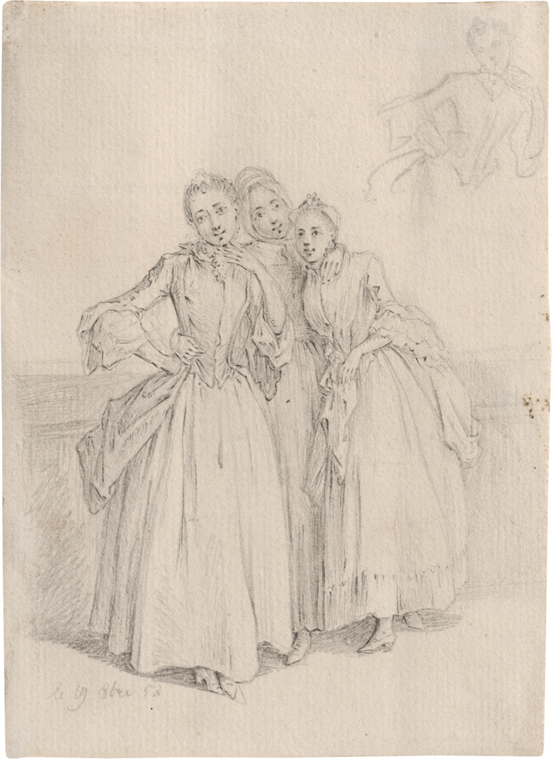 Lot 6526, Auction  125, Chodowiecki, Daniel, Drei junge Damen, stehend von vorn, sich umschlungend haltend. 