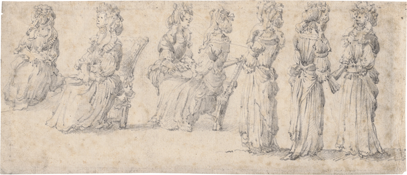 Lot 6735, Auction  125, Niederländisch, 17. Jh. Maskerade: Sieben Damen im Kostüm