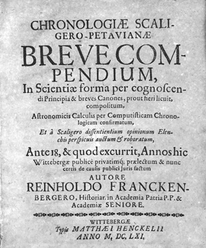 Lot 99, Auction  126, Franckenberger, Reinhold, Chronologiae Scaligero-Petavianae breve compendium