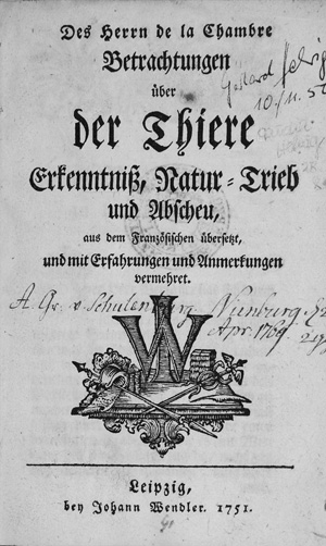 Lot 304, Auction  126, Cureau de La Chambre, Marin, Betrachtungen über der Thiere Erkenntniß, Natur-Trieb und Abscheu