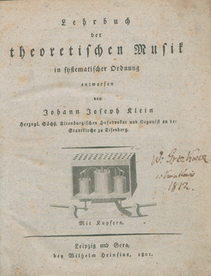 Lot 460, Auction  126, Klein, Johann Joseph, Lehrbuch der theoretischen Musik in systematischer Ordnung