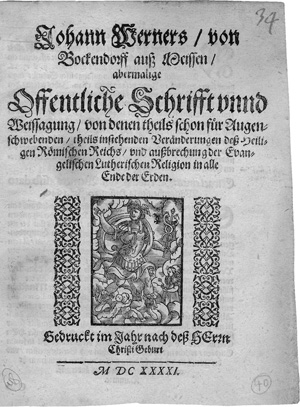 Lot 481, Auction  126, Warner, Johann, Abermalige Offentliche Schrifft unnd Weissagung. 1641. - Erste Ausgabe