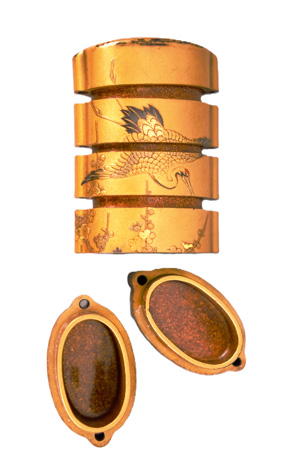 Los 636 - Inrô mit Kranichdekor - 6-teiliges Aufbewahrungs-Behältnis, signiert"Kajikawa saku" - 1 - thumb