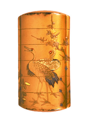 Los 636 - Inrô mit Kranichdekor - 6-teiliges Aufbewahrungs-Behältnis, signiert"Kajikawa saku" - 2 - thumb