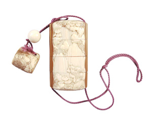 Los 637 - Inrô mit Kranichrelief - 4-teiliges Aufbewahrungs-Behältnis - 1 - thumb