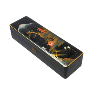 Lot 643, Auction  126, Japanische Lackdose mit Golddekor, Fubako-Briefschatulle mit Landschaftsdekor in Gold- und Rotlack