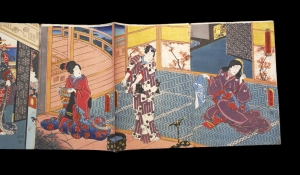 Los 653 - Ukiyo-e Leporello und Kunisada, Utagawa - Album mit 37 Ukiyo-e Farbholzschnitten in 23 Trypticha bzw. Dypticha - 6 - thumb