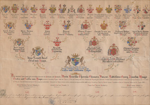 Lot 1050, Auction  126, Huyn, Grafen und Gräfin von, Wappenstammbaum der Gräfin Aloisia, Josepha Johanna Hrzan von Harras. Deutsche Handschrift auf Pergament