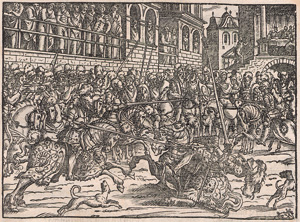 Los 1135 - Francolin, Johann von - ThurnierBuch. Warhafftige Beschreibunge aller kurtzweil und Ritterspil. Frankfurt, o. Dr. 1566. -  - 1 - thumb