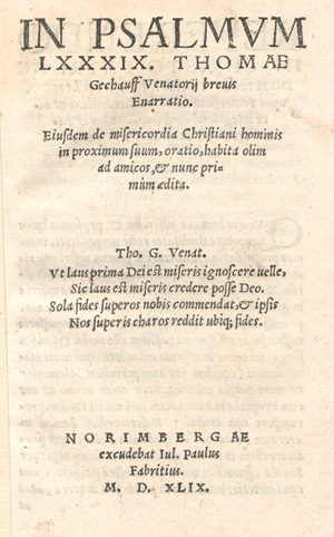 Lot 1197, Auction  126, Venatorius, Thomas, In psalmum LXXXIX