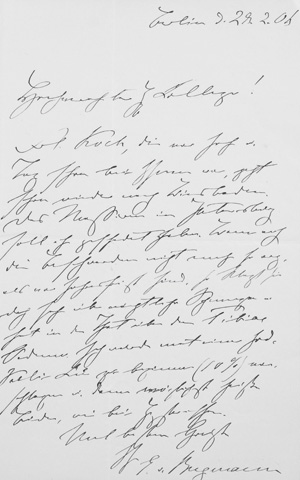 Lot 2553, Auction  126, Bergmann, Ernst von, Brief mit Therapie-Empfehlung an einen Kollegen. 1906