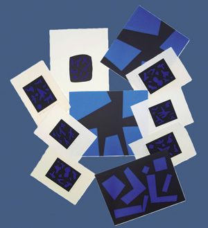 Lot 3166, Auction  126, Iizuka, Hashiro, "Space". Folge von 6 signierten Siebdrucken in Ultramarin und Schwarz auf Japanbütten