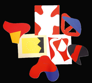 Lot 3170, Auction  126, Iizuka, Hashiro, 7 abstrakte Scherenschnitte aus farbigen Kartonpapieren, alle signiert