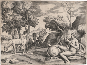 Lot 5029, Auction  126, Bonasone, Giulio, Saturn in Gestalt eines Pferdes bei der Nymphe Philyris