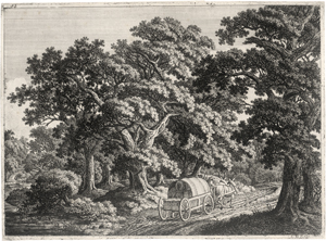 Los 5601 - Kolbe, Carl Wilhelm - Waldgegend: Auf einem Weg vorn ein Planwagen mit zwei Pferden - 0 - thumb