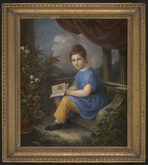 Los 6058 - Deutsch - um 1830. Knabe in blauem Kittel mit Bilderbuch auf einer Terrasse  - 1 - thumb