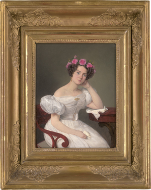 Lot 6059, Auction  126, Aumont, Louis, Bildnis einer jungen Frau im weißen Kleid mit einem Haarkranz aus Rosen